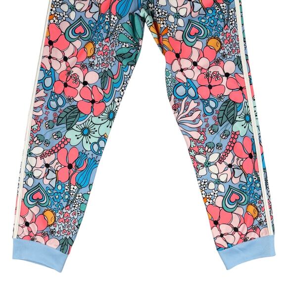 Adidas Floral Track Pant Joggers Blue Clear Sky Girls XL (16) Retro Athletic - Picture 7 of 11
